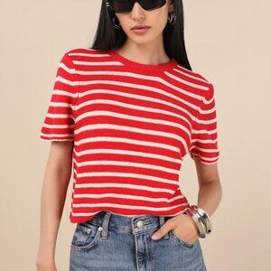 Lulus Keaten Red Striped Short Sleeve Sweater Top - Size XS